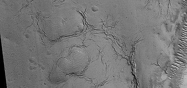 Close view of cracks on crater floor, as seen by HiRISE under HiWish program