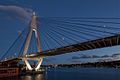 Anzac Bridge at dusk.