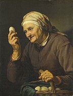 Hendrick Bloemaert's, Woman Selling Eggs, 1632, a comparable composition