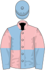 Pink and Light Blue quartered, Halved sleeves, Light Blue cap