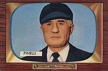 Portrait of Babe Pinelli on a baseball card