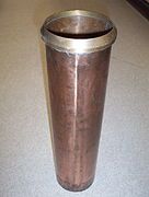 Copper catchment container for snow gauge.