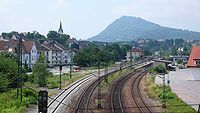 Town with the mountain Hohenhewen in the background