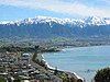 Town of Kaikoura with Seaward Kaikoura Range in background.