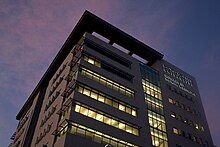 Picture of Secchia Center building at dusk