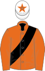 Orange, black sash, white cap, orange star