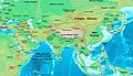 Asia in 1 AD. The Western Regions were at the centre of the map (south-west of the Xiongnu)