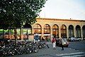 Cambridge railway station and bicycle stands at the eastern end of Station Road.