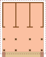 Temple plan, following Vitruvius and the Portonaccio Minerva temple, with three doors