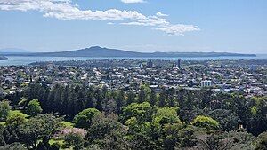 View of Remuera from Maungakiekie / One Tree Hill, with Rangitoto Island in the background