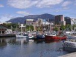 Hobart docks with Mt Wellington in the background.