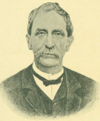 Sepia photograph of Morrison Foster with a suit, small bowtie, and thick moustache