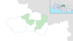 Location of Sensuntepeque (district) in Cabañas Department (above) and of Sensuntepeque City in El Salvador (below)