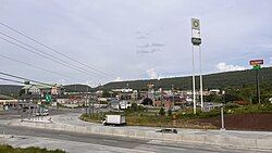 The stretch of U.S. Route 30 in Breezewood, Pennsylvania, is one of the few gaps in the Interstate Highway System. A portion of I-70 uses this surface street to connect the untolled interstate highway with the Pennsylvania Turnpike.