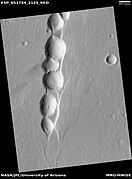 Line of pits, as seen by HiRISE under HiWish program Fossae often seem to start with a line of pits.