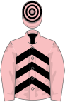 Pink, black chevrons on body, hooped cap