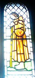 Stained glass window of Plegmund from Chester Cathedral.