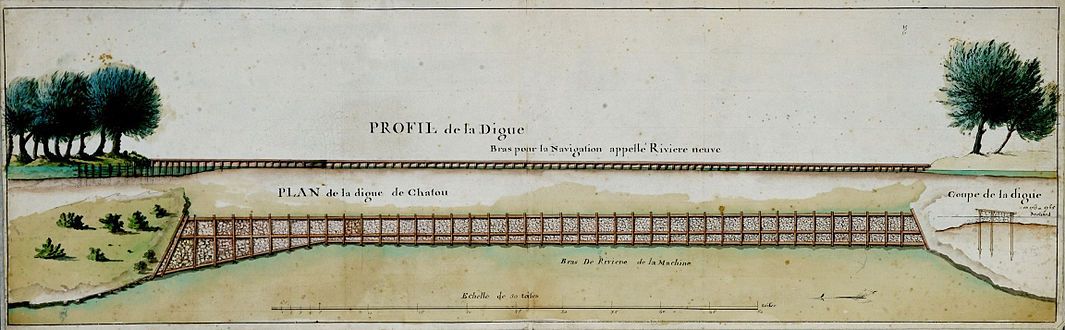 Dike at Chatou, plan, section and elevation (1763-1765)