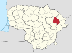 Location of Utena district municipality within Lithuania