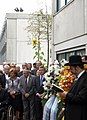 Commemoration ceremony of German and Israeli delegates with a wreath laying on 5 September 2012, under the watch of the German Police SEK positioned on the rooftop, in front of the Connollystraße 31 building