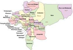 Location of Varzaneh County in Isfahan province (center right, green)