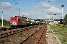 Locomotive hauling train of tankers