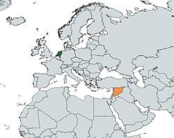 Map indicating locations of Netherlands and Syria