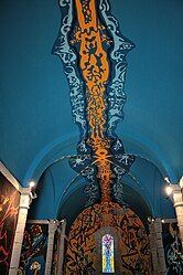 The decorated ceiling in the church