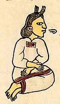 Nahua woman from the Florentine Codex. The speech scroll indicates that she is speaking.