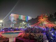 Dhaka's Kadam Fountain decorated with lights.