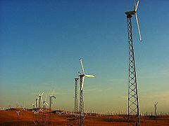 Older wind turbines, part of the Altamont Pass Wind Farm.