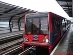 B2K stock 95 pulling into Pontoon Dock DLR station