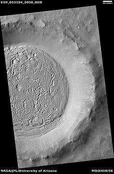 Hollows that formed in crater floor deposit, as seen by HiRISE under HiWish program. Hollows probably formed as ice left the ground.