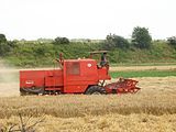 A Polish Bizon combine harvesting wheat