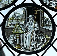 Saint Jerome c. 1520 Netherlandish stained glass window at MET.