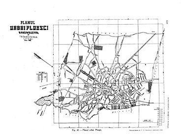 First topographical plan of the city of Ploiești drawn up by the chief architect Toma N. Socolescu, in 1883.