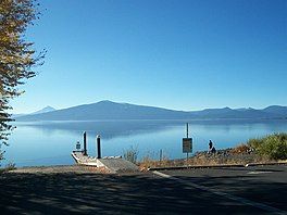 Dock on East shore of Agency Lake. Mount McLoughlin in the far left.