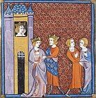 Fulk of Anjou, Philip I, and their wife Bertrade wearing pulley shoes