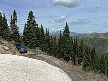 A car on a forest road in the Raft River Mountains