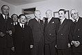 L-R: W. G. Hall, Moshe Rosetti, Yosef Sprinzak, Alexander Knox Helm, Leslie Hore-Belisha, and Moshe Sharett in the Knesset, 1951