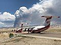 The fire seen from Grand Junction Regional Airport with airplanes used for aerial firefighting in foreground on August 3.