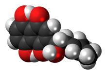 Space-filling model of the alkannin molecule