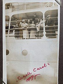 Jewish athletes from Latvia aboard the Regele Carol I traveling to the 1935 Maccabiah games in Israel (then British Mandated Palestine).