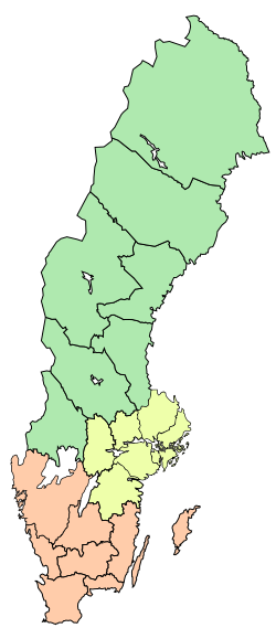 Eastern Sweden in yellow