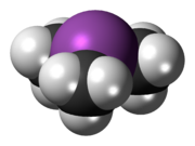 Space-filling model of the trimethylstibine molecule