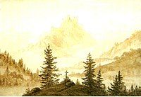 Gebirgslandschaft, 1804/05. Earlier setting of the cross in a landscape.