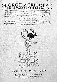 The title page of De re metallica, which is written in Latin