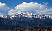 Pikes Peak looking west from the University of Colorado Colorado Springs campus