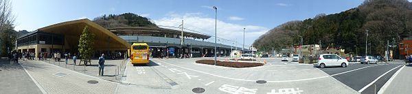 The station building and forecourt in March 2016