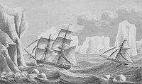 Painting of James Weddell's second expedition in 1823, depicting the brig Jane and the cutter Beaufoy